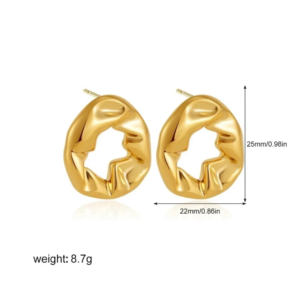 Gold Chunky Sculptural Statement Earrings | Modern Abstract Studs